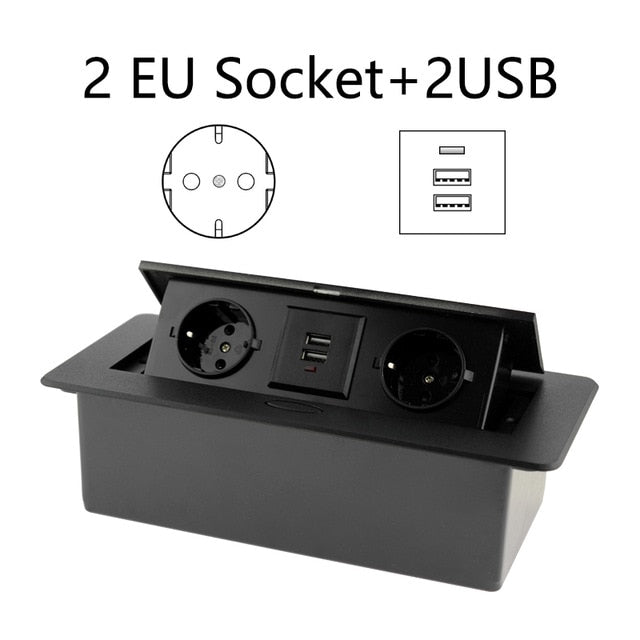 Desktop Socket Table Outlet 2 3 DE EU FR Socket With USB Charging Slow Pop Up Black Silver Aluminum Alloy Cover For Meeting Room