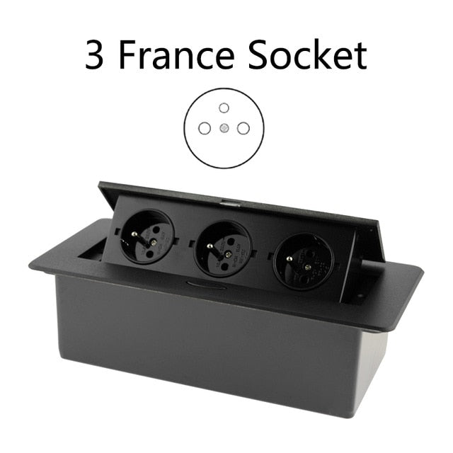 Desktop Socket Table Outlet 2 3 DE EU FR Socket With USB Charging Slow Pop Up Black Silver Aluminum Alloy Cover For Meeting Room