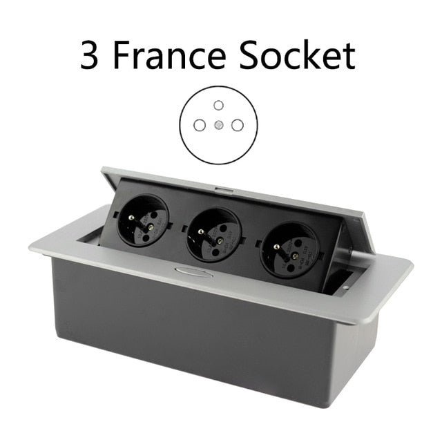 Desktop Socket Table Outlet 2 3 DE EU FR Socket With USB Charging Slow Pop Up Black Silver Aluminum Alloy Cover For Meeting Room