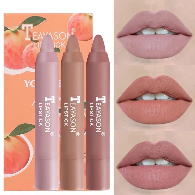 3pcs Matte Velvet Lipstick Set Delicate Smooth Waterproof  Non-stick Cup No Fading Air Lipstick Lasting Lip Makeup TSLM1