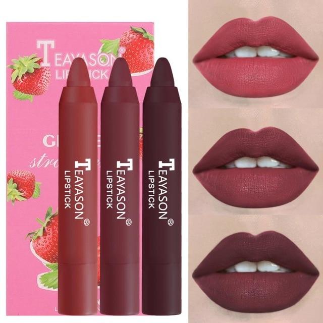 3pcs Matte Velvet Lipstick Set Delicate Smooth Waterproof  Non-stick Cup No Fading Air Lipstick Lasting Lip Makeup TSLM1
