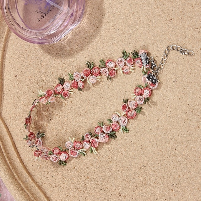 Korea Boho Flower Charms Chian Necklace Choker for Women Girl Harajuku Collars Cute Daisy Fabric Lace Jewelry