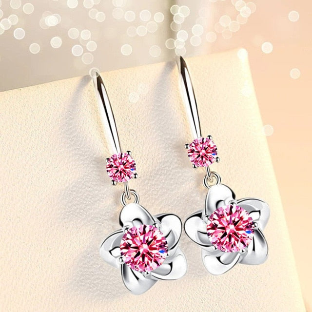 NEHZY 925 sterling silver new women's fashion jewelry pink blue white crystal zircon long tassel flower hook type earrings