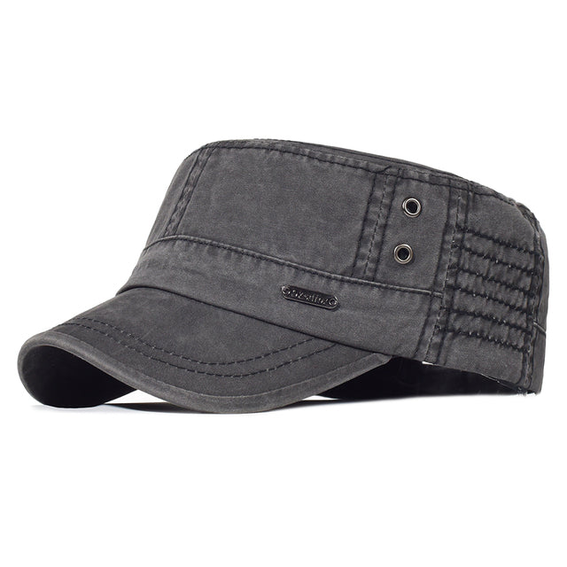 Washed Cotton Military Caps Men Cadet Army Cap Unique Design Vintage Flat Top Hat