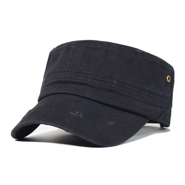 Washed Cotton Military Caps Men Cadet Army Cap Unique Design Vintage Flat Top Hat