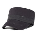 Washed Cotton Military Caps Men Cadet Army Cap Unique Design Vintage Flat Top Hat