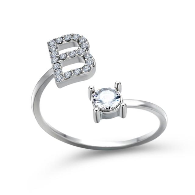 1PC Shining Rhinestone Mosaic 26 Letters Initial Ring New Fashion Opening Cuff Ring For Women Charm Jewelry Gift