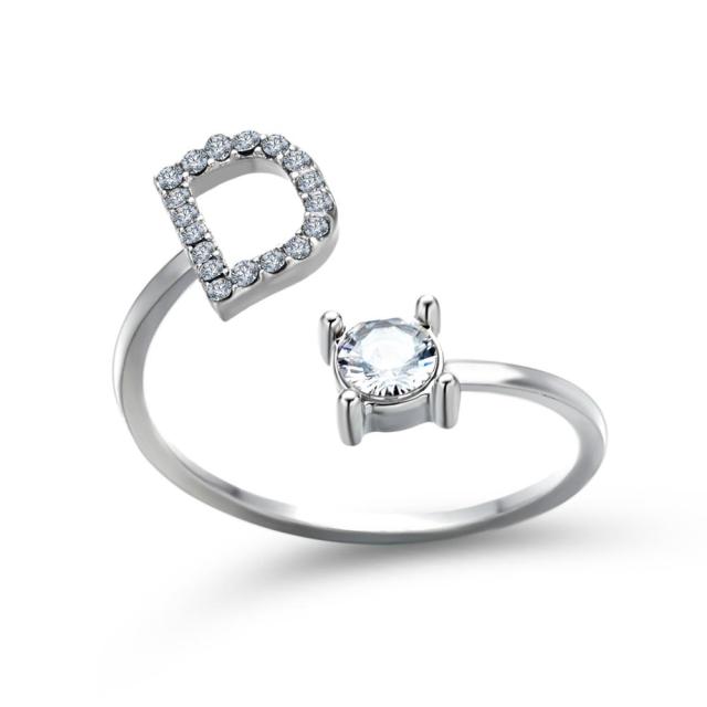 1PC Shining Rhinestone Mosaic 26 Letters Initial Ring New Fashion Opening Cuff Ring For Women Charm Jewelry Gift