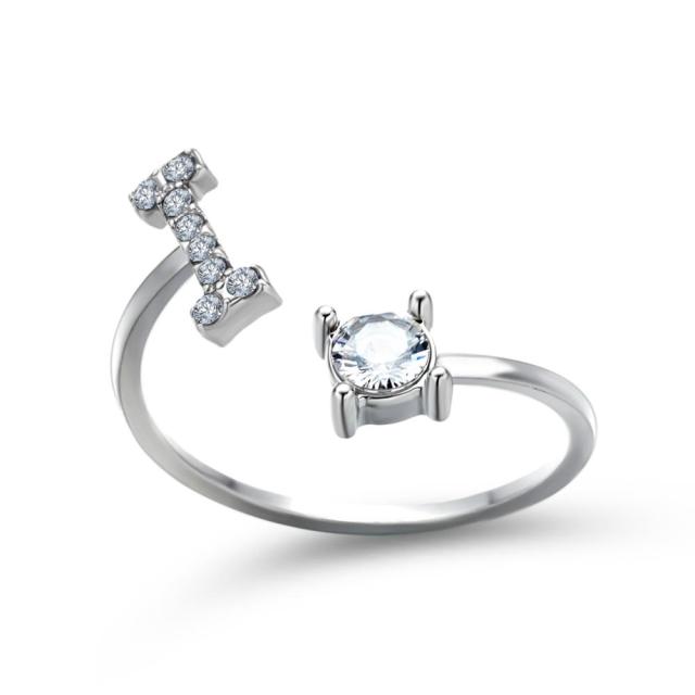 1PC Shining Rhinestone Mosaic 26 Letters Initial Ring New Fashion Opening Cuff Ring For Women Charm Jewelry Gift
