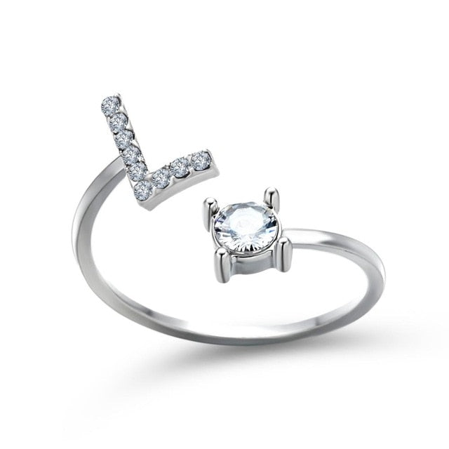 1PC Shining Rhinestone Mosaic 26 Letters Initial Ring New Fashion Opening Cuff Ring For Women Charm Jewelry Gift
