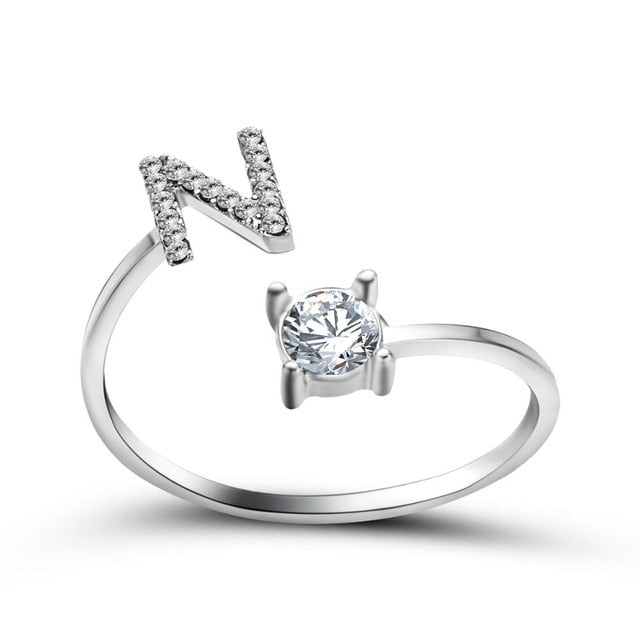 1PC Shining Rhinestone Mosaic 26 Letters Initial Ring New Fashion Opening Cuff Ring For Women Charm Jewelry Gift