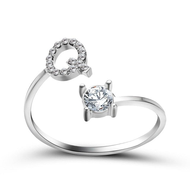 1PC Shining Rhinestone Mosaic 26 Letters Initial Ring New Fashion Opening Cuff Ring For Women Charm Jewelry Gift