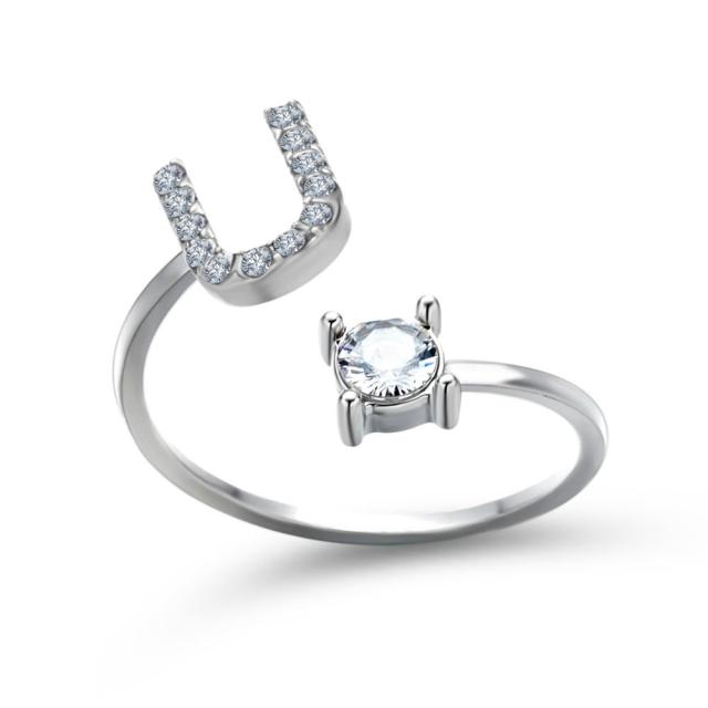 1PC Shining Rhinestone Mosaic 26 Letters Initial Ring New Fashion Opening Cuff Ring For Women Charm Jewelry Gift