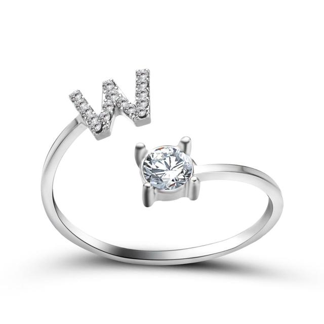 1PC Shining Rhinestone Mosaic 26 Letters Initial Ring New Fashion Opening Cuff Ring For Women Charm Jewelry Gift