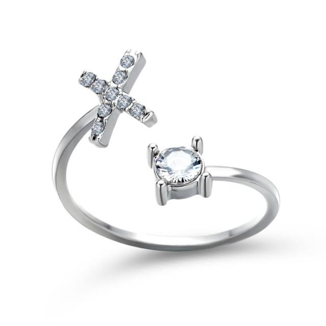 1PC Shining Rhinestone Mosaic 26 Letters Initial Ring New Fashion Opening Cuff Ring For Women Charm Jewelry Gift