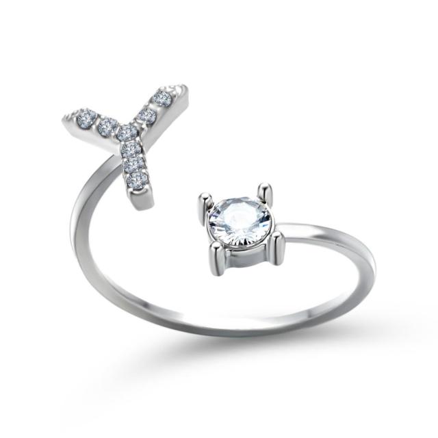 1PC Shining Rhinestone Mosaic 26 Letters Initial Ring New Fashion Opening Cuff Ring For Women Charm Jewelry Gift