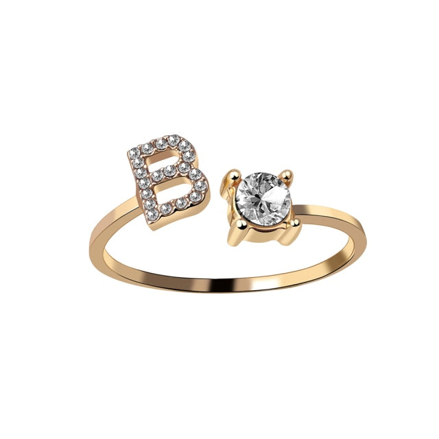 1PC Shining Rhinestone Mosaic 26 Letters Initial Ring New Fashion Opening Cuff Ring For Women Charm Jewelry Gift