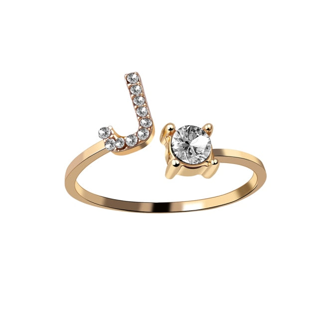 1PC Shining Rhinestone Mosaic 26 Letters Initial Ring New Fashion Opening Cuff Ring For Women Charm Jewelry Gift