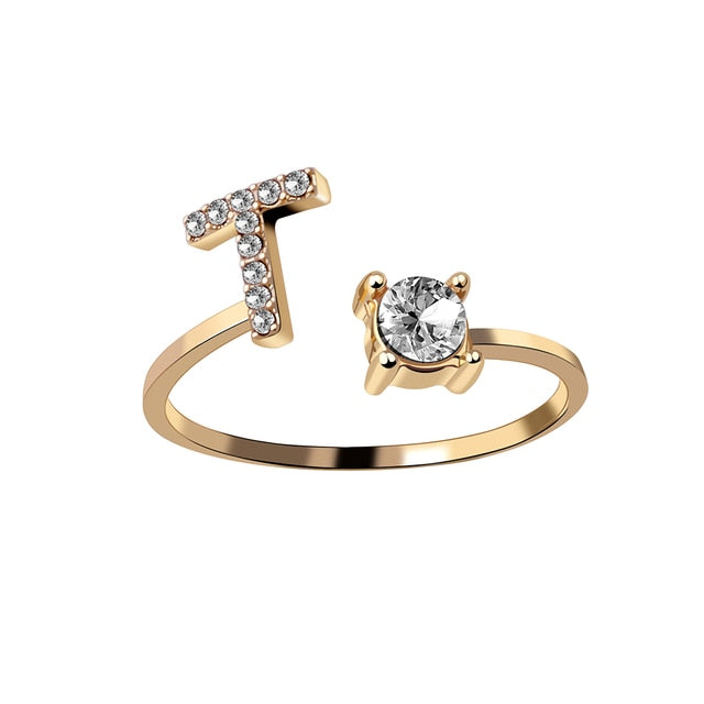 1PC Shining Rhinestone Mosaic 26 Letters Initial Ring New Fashion Opening Cuff Ring For Women Charm Jewelry Gift