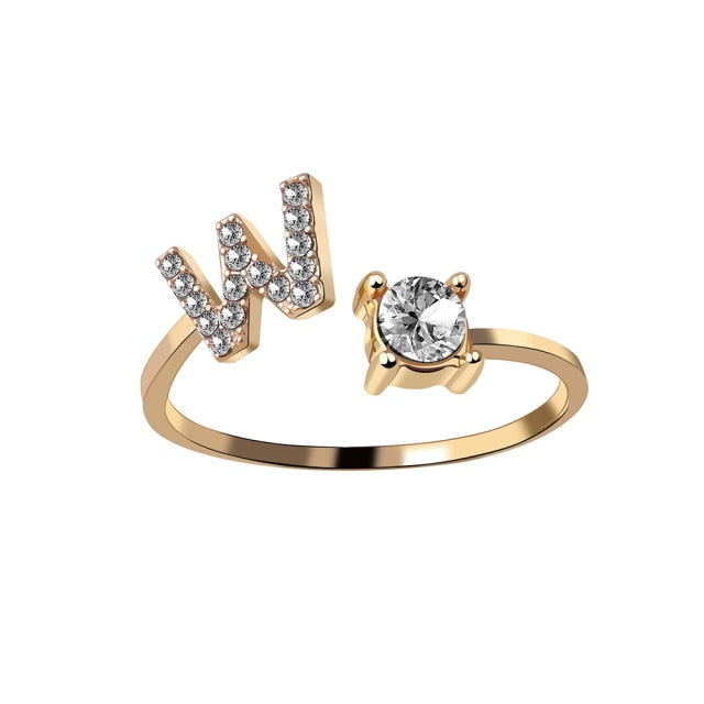 1PC Shining Rhinestone Mosaic 26 Letters Initial Ring New Fashion Opening Cuff Ring For Women Charm Jewelry Gift
