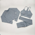 Seamless Yoga Set Women Workout Sportswear Gym Clothing Fitness Long Sleeve Crop Top High Waist Leggings+ Bra Sports Suits