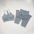 Seamless Yoga Set Women Workout Sportswear Gym Clothing Fitness Long Sleeve Crop Top High Waist Leggings+ Bra Sports Suits
