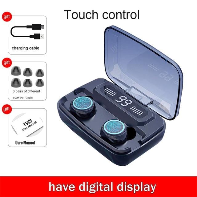 TWS Bluetooth 5.0 Headphone Wireless Earphone Touch Control Waterproof 9D Stereo Sport Gaming Headset LED Display With Mic