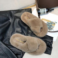Winter Women House Furry Slippers Fashion Faux Fur Warm Shoes Women Slip on Flats Female Home Slides Black Plush Slippers