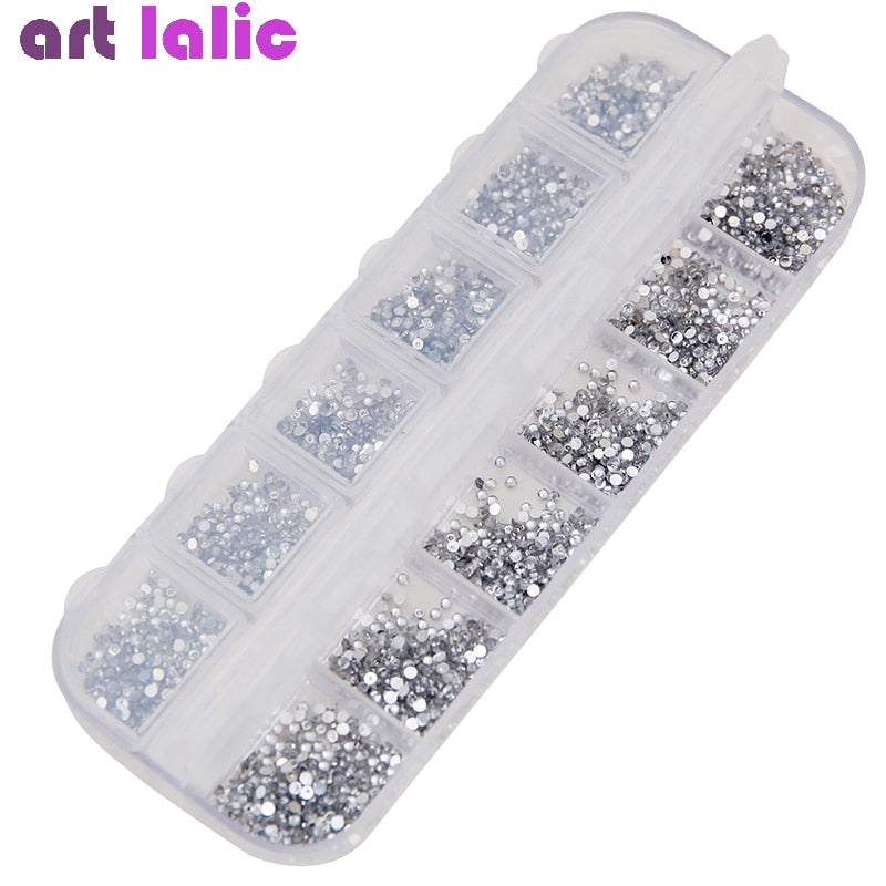 3000 Pcs 1.5mm Clear Silver Rhinestones Nail Decoration Round Glitters With Hard Case DIY Nail Art Decorations