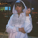 Dulzura Rhinestone Letter Print Women Long Sleeve Sweatshirt Hoodis Zipper Loose Oversized Streetwear Casual 2020 Autumn Winter