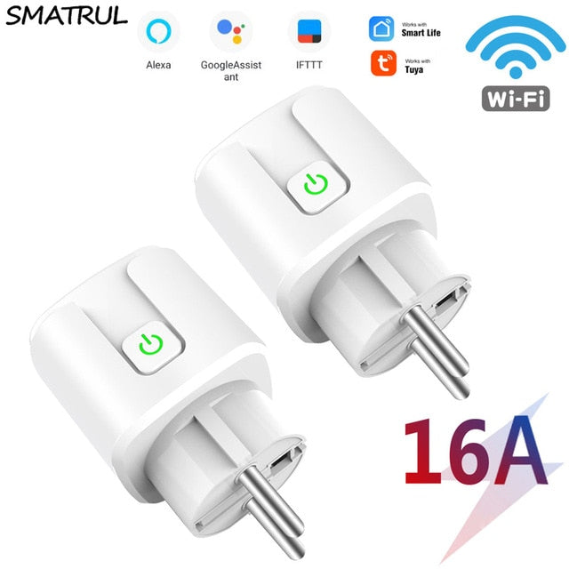 SMATRUL Tuya WiFi EU Smart Plug 16A 220V Adapter Wireless Remote Voice Control Power Monitor Timer Socket for Google Home Alexa