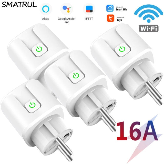 SMATRUL Tuya WiFi EU Smart Plug 16A 220V Adapter Wireless Remote Voice Control Power Monitor Timer Socket for Google Home Alexa
