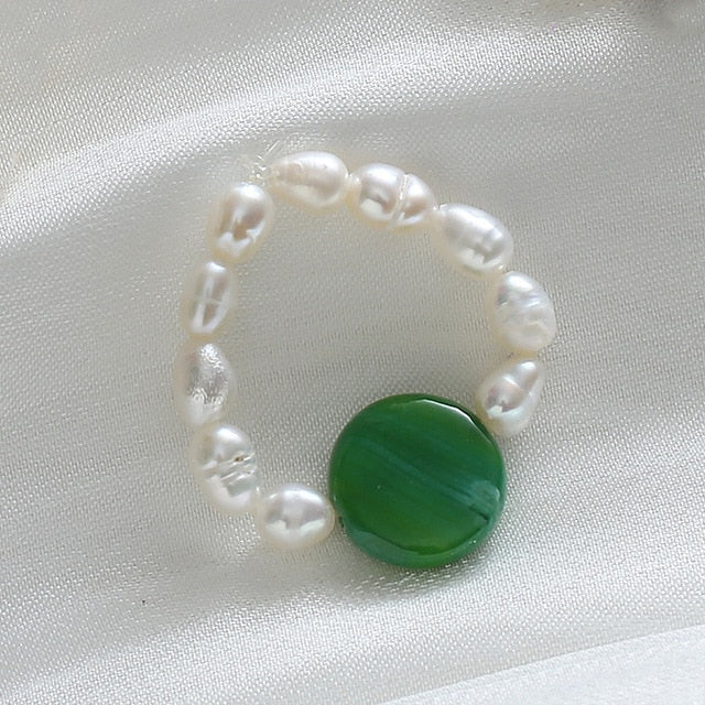 AOMU 2020 Fashion Crystal Beaded Rings Cute Minimalist Coloful Beads Geometric Stacked Fine Rings for Women Party Gift Jewelry