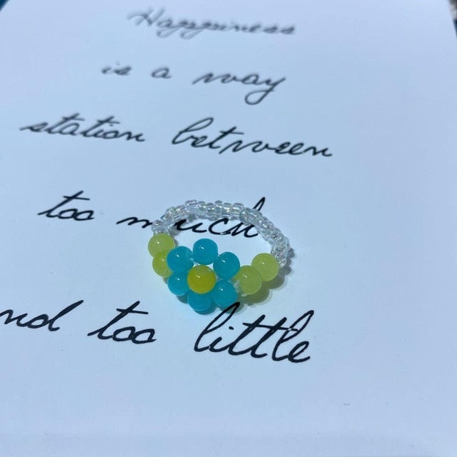 AOMU 2020 Fashion Crystal Beaded Rings Cute Minimalist Coloful Beads Geometric Stacked Fine Rings for Women Party Gift Jewelry