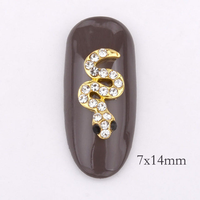 10 Pcs 3D Glitter Rhinestones Covering Gold silver Snake Design Nail Art Black Strass Decorations For Alloy Nail Supplies