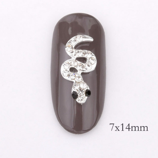 10 Pcs 3D Glitter Rhinestones Covering Gold silver Snake Design Nail Art Black Strass Decorations For Alloy Nail Supplies