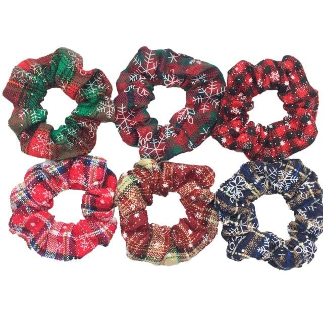 Hair Accessories Ties Scrunchies Christmas Headwear Set Chiffon Women Girls Strips Fashion Solid Leopard Floral Satin 6pcs/pack