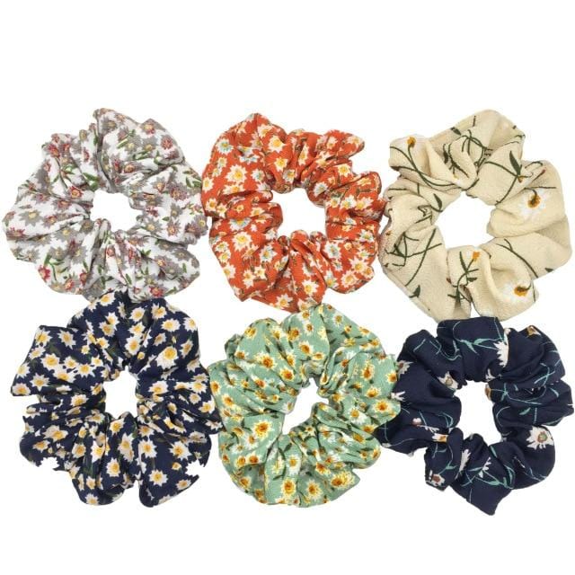 Hair Accessories Ties Scrunchies Christmas Headwear Set Chiffon Women Girls Strips Fashion Solid Leopard Floral Satin 6pcs/pack
