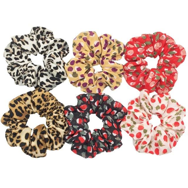 Hair Accessories Ties Scrunchies Christmas Headwear Set Chiffon Women Girls Strips Fashion Solid Leopard Floral Satin 6pcs/pack