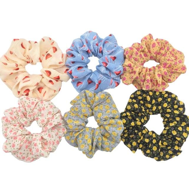 Hair Accessories Ties Scrunchies Christmas Headwear Set Chiffon Women Girls Strips Fashion Solid Leopard Floral Satin 6pcs/pack
