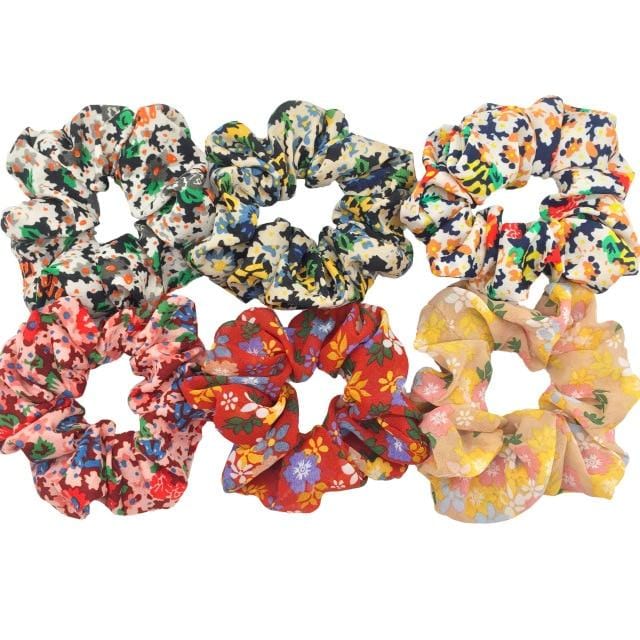 Hair Accessories Ties Scrunchies Christmas Headwear Set Chiffon Women Girls Strips Fashion Solid Leopard Floral Satin 6pcs/pack