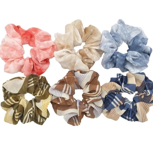 Hair Accessories Ties Scrunchies Christmas Headwear Set Chiffon Women Girls Strips Fashion Solid Leopard Floral Satin 6pcs/pack