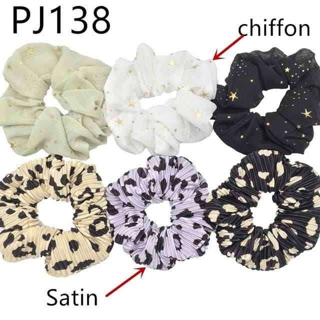 Hair Accessories Ties Scrunchies Christmas Headwear Set Chiffon Women Girls Strips Fashion Solid Leopard Floral Satin 6pcs/pack