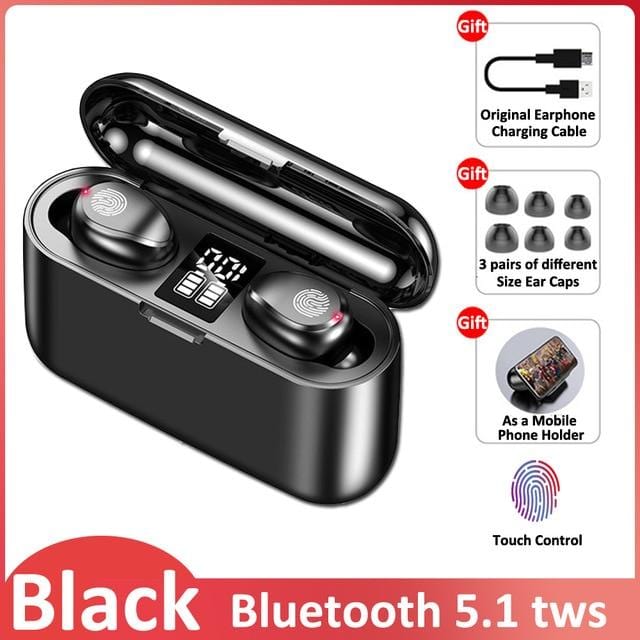 F9 TWS 5.0 Bluetooth Earphones Wireless Headphones Touch Control Headset Gaming Earbuds In Ear Earpieces With Dual-Microphones