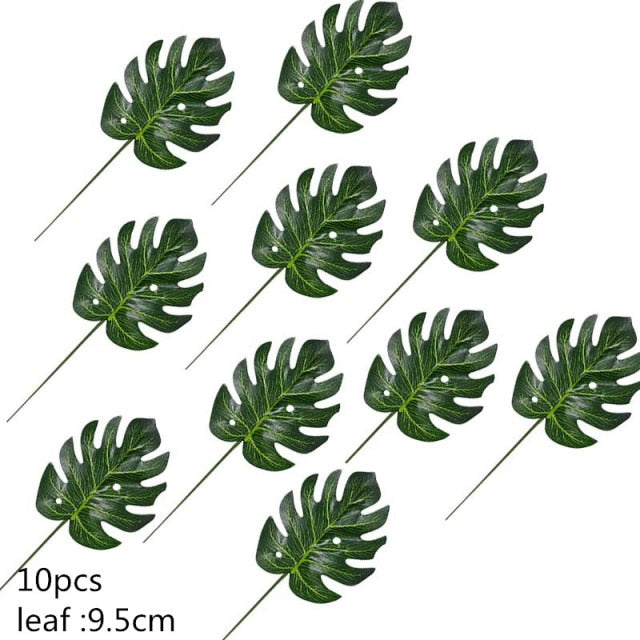 5/10pcs Artificial Gold Green Turtle Leaf Scattered Tail Leaf Fake Silk Plant For Wedding Birthday Party Home Decor Palm Leaves