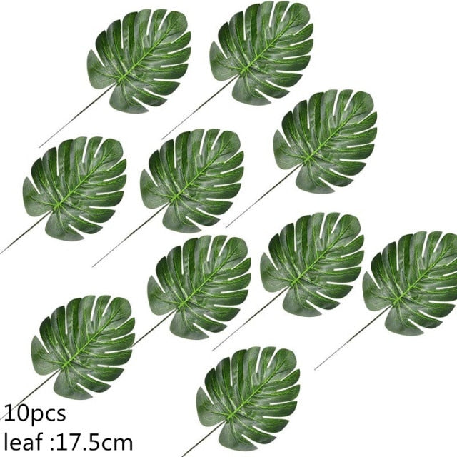 5/10pcs Artificial Gold Green Turtle Leaf Scattered Tail Leaf Fake Silk Plant For Wedding Birthday Party Home Decor Palm Leaves