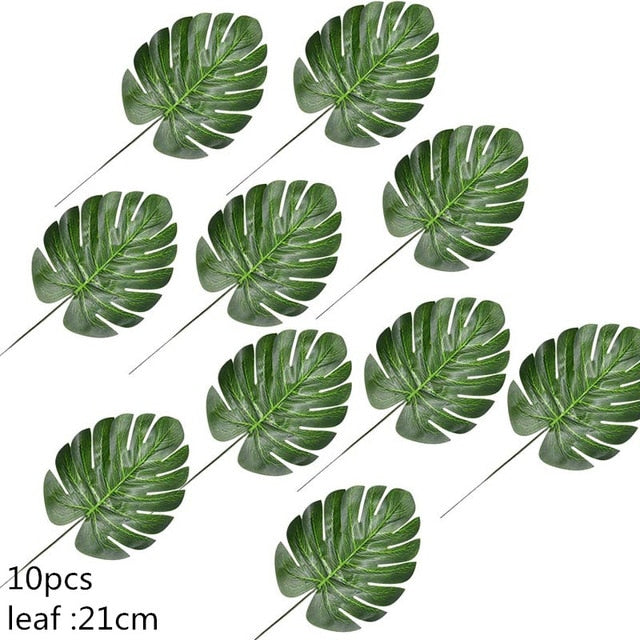 5/10pcs Artificial Gold Green Turtle Leaf Scattered Tail Leaf Fake Silk Plant For Wedding Birthday Party Home Decor Palm Leaves