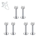 ZS 6 Pcs/Lot 16G Stainless Steel Labret Lip Piercing Set 3/4/5/6MM CZ Crystal Ear Cartilage Tragus Helix Conch Piercings Jewelry