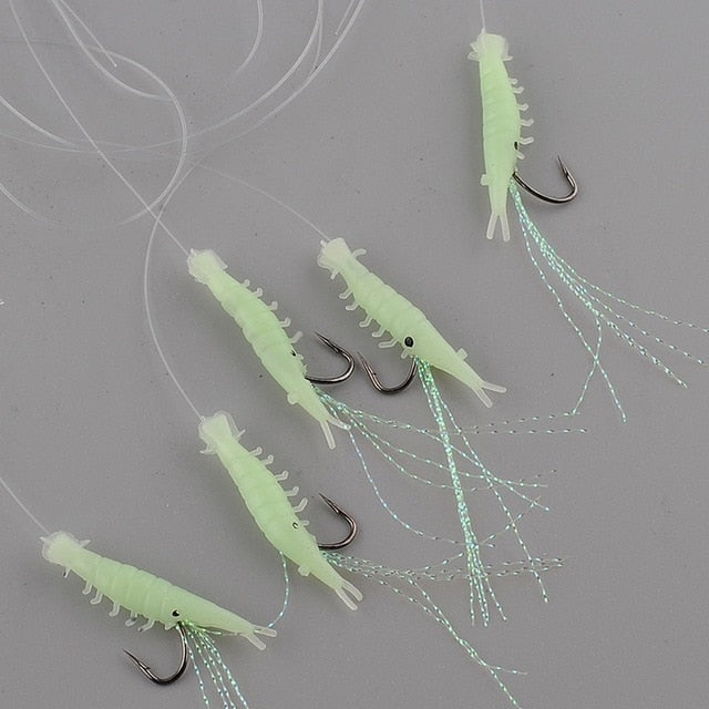 5pcs 1.2cm Soft Rigs Fishing Lure Glow In The Dark Luminous Shrimp Bait Jigs Lure Soft Worm Fake Lure Baits Lures Set