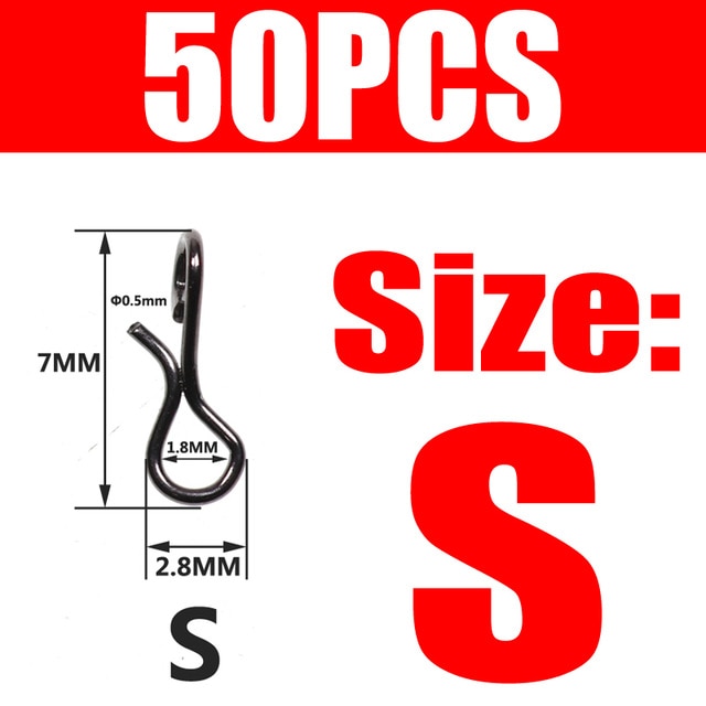 Wifreo 50PCS/bag Fly Fishing Snap Quick Change for Flies Hook Lures Stainless Steel Lock Black Fishing Snaps Lures Clip Link